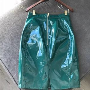House Of CB Patten Leather Green Skirt with gold
